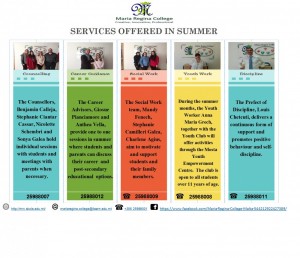 Services Offered in Summer